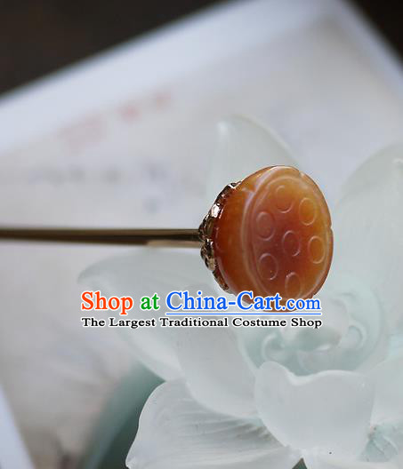 Chinese Ancient Princess Agate Lotus Seedpod Hairpin Hair Accessories Traditional Song Dynasty Court Beauty Hair Stick