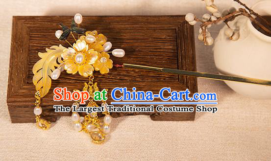 Chinese Traditional Ming Dynasty Tassel Hair Stick Jewelry Ancient Young Woman Hairpin