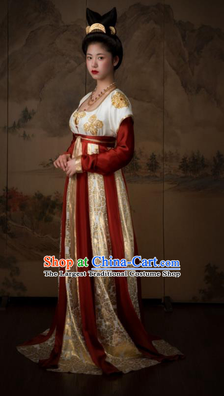 China Traditional Tang Dynasty Royal Princess Historical Clothing Ancient Court Lady Hanfu Dress Garments