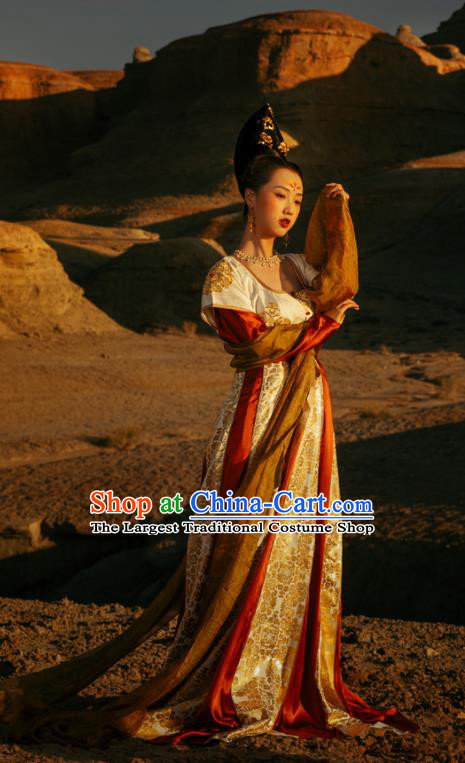 China Traditional Tang Dynasty Royal Princess Historical Clothing Ancient Court Lady Hanfu Dress Garments