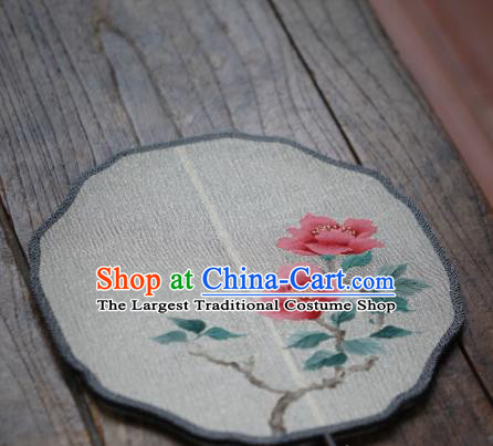 Chinese Handmade Kesi Camellia Painting Pattern Silk Fan Traditional Hanfu Palace Fan Dance Fan