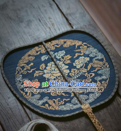 Chinese Handmade Kesi Eight Immortals Painting Pattern Navy Silk Fan Traditional Palace Fan Ancient Hanfu Fans