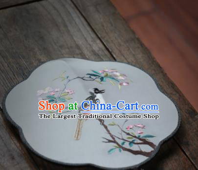 China Classical Silk Palace Fan Traditional Hanfu Fan Handmade Embroidered Begonia Bird Fan