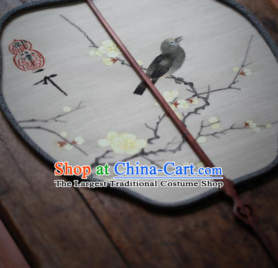 Chinese Handmade Kesi Plum Blossom Pattern Silk Fan Traditional Palace Fan Ancient Song Dynasty Princess Hanfu Fans