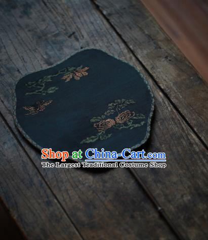 Chinese Ancient Princess Hanfu Fans Handmade Kesi Mangnolia Pattern Navy Silk Fan Traditional Song Dynasty Palace Fan