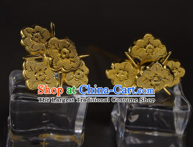 China Handmade Tang Dynasty Hairpin Traditional Hanfu Hair Accessories Ancient Princess Golden Peony Hair Stick