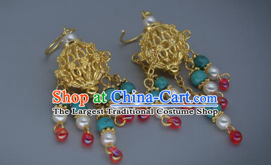 Chinese Ancient Palace Princess Tassel Earrings Traditional Tang Dynasty Ear Accessories National Handmade Jewelry