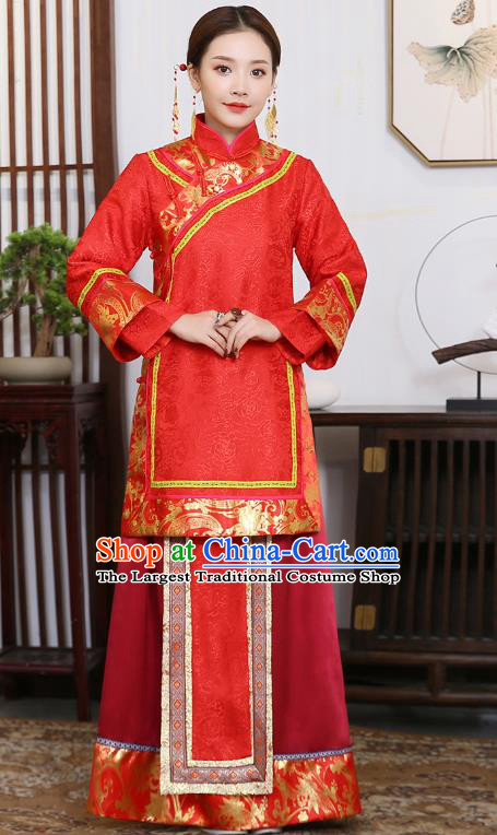 China Ancient Rich Young Mistress Red Dress Traditional Qing Dynasty Wealthy Madame Garment Clothing