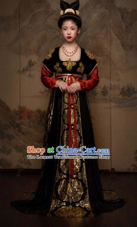 China Ancient Royal Princess Black Hanfu Dress Traditional Tang Dynasty Palace Lady Dance Garment Costumes