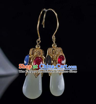 Chinese Traditional Ming Dynasty Gems Ear Accessories National Jade Jewelry Handmade Ancient Princess Consort Earrings