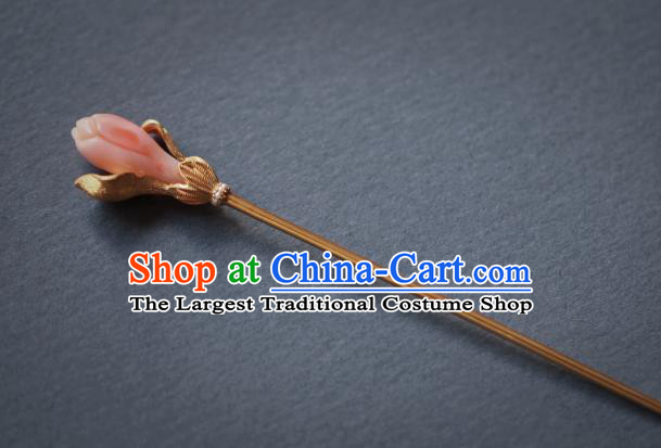 China Ancient Princess Pink Mangnolia Hairpin Handmade Traditional Cheongsam Hair Accessories