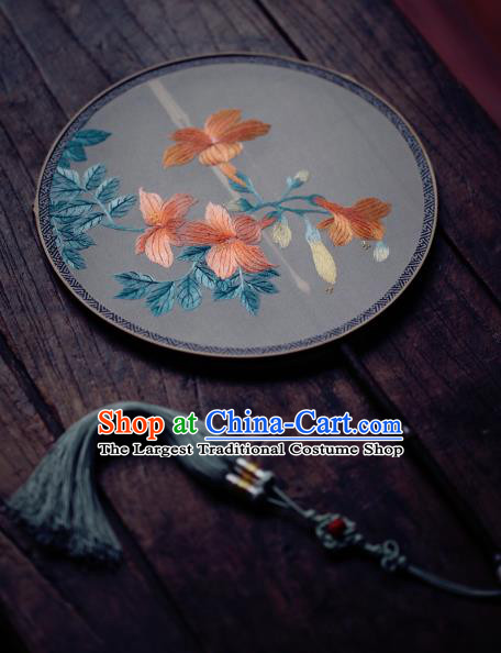 China Classical Silk Palace Fan Traditional Hanfu Fan Handmade Embroidered Trumpet Creeper Circular Fan