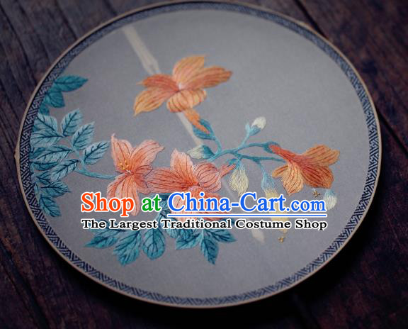 China Classical Silk Palace Fan Traditional Hanfu Fan Handmade Embroidered Trumpet Creeper Circular Fan