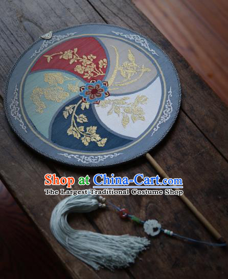 Chinese Handmade Kesi Silk Circular Fan Traditional Palace Fan Ancient Tang Dynasty Princess Hanfu Fans