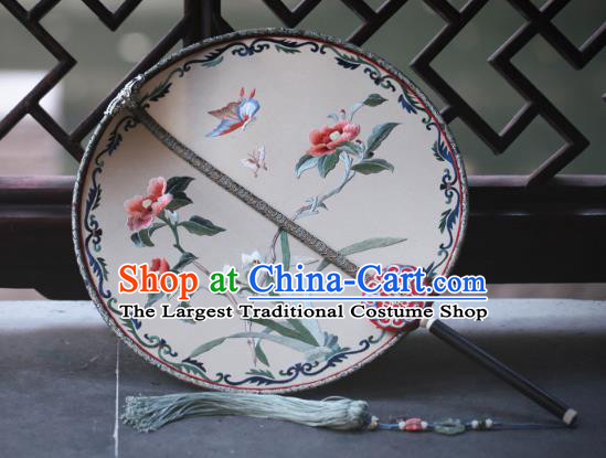 China Handmade Embroidered Daffodil Circular Fan Classical Silk Palace Fan Traditional Song Dynasty Hanfu Fan