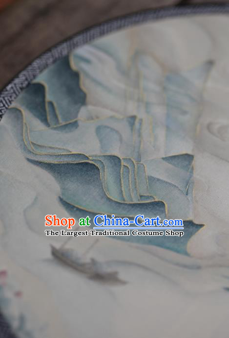 Chinese Ancient Ming Dynasty Hanfu Fans Handmade Painting Landscape Silk Circular Fan Traditional Palace Fan