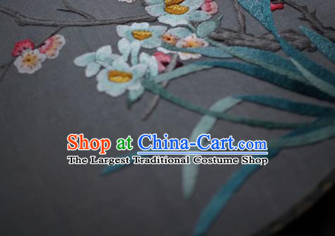 China Handmade Embroidered Plum Daffodil Fan Classical Silk Palace Fan Traditional Song Dynasty Hanfu Circular Fan