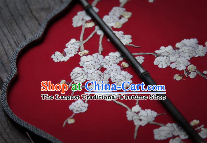China Classical Red Silk Palace Fan Traditional Hanfu Fan Handmade Embroidered Apricot Blossom Fan