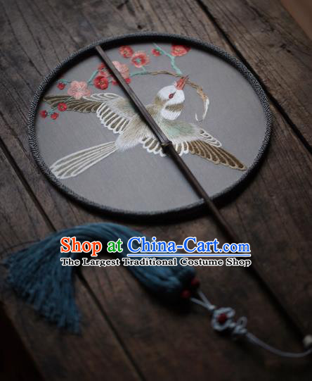 China Handmade Embroidered Plum Blossom Fan Classical Silk Palace Fan Traditional Hanfu Circular Fan