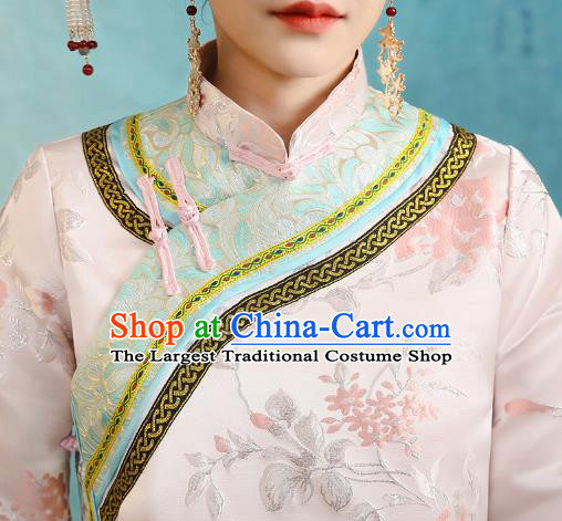 Traditional China Qing Dynasty Imperial Concubine Pink Dress Ancient Garment Court Beauty Historical Clothing and Headpieces