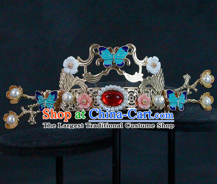 China Traditional Ming Dynasty Headwear Ancient Princess Blueing Butterfly Hair Crown