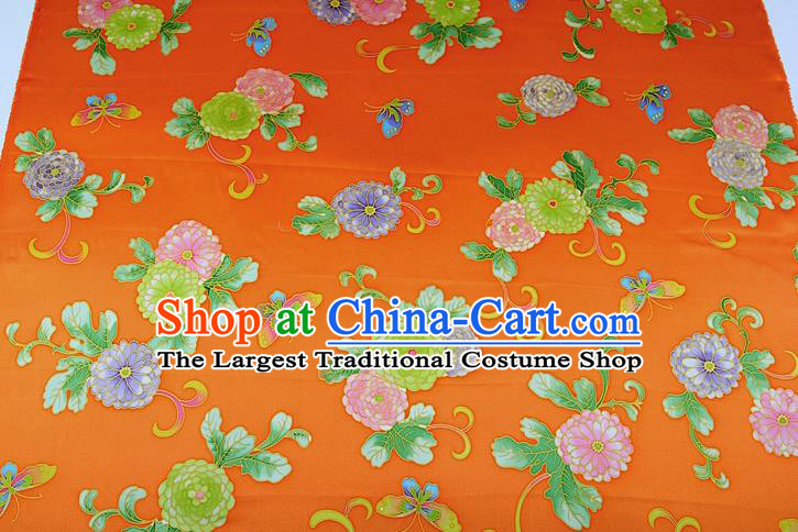 China Traditional Cheongsam Silk Fabric Classical Peony Pattern Orange Brocade Cloth Satin Drapery