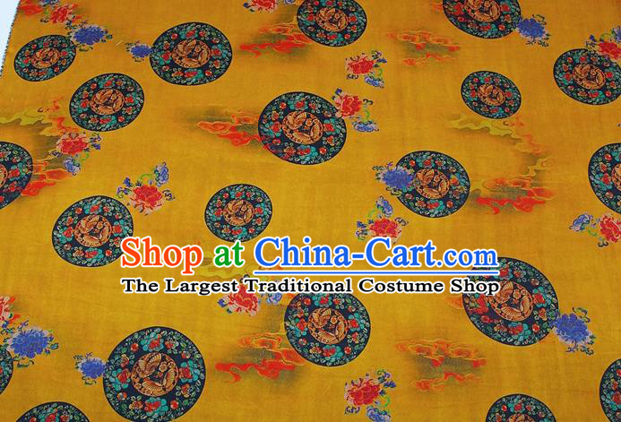 China Traditional Butterfly Peony Pattern Yellow Brocade Drapery Silk Fabric Classical Cheongsam Gambiered Guangdong Gauze