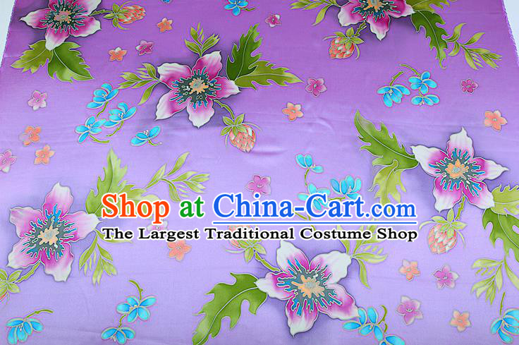 China Printing Silk Fabric Classical Cheongsam Satin Drapery Traditional Flowers Pattern Lilac Brocade