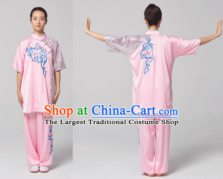China Traditional Kung Fu Competition Pink Uniforms Tai Chi Martial Arts Costumes