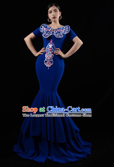 Chinese Stage Show Royalblue Fishtail Dress Catwalks Embroidered Costume