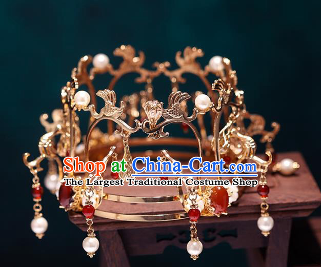 China Traditional Ming Dynasty Wedding Headdress Ancient Empress Agate Hair Crown