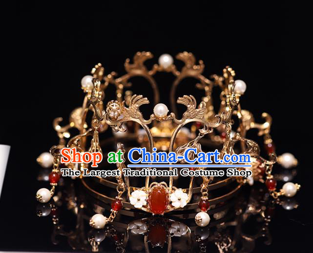 China Traditional Ming Dynasty Wedding Headdress Ancient Empress Agate Hair Crown