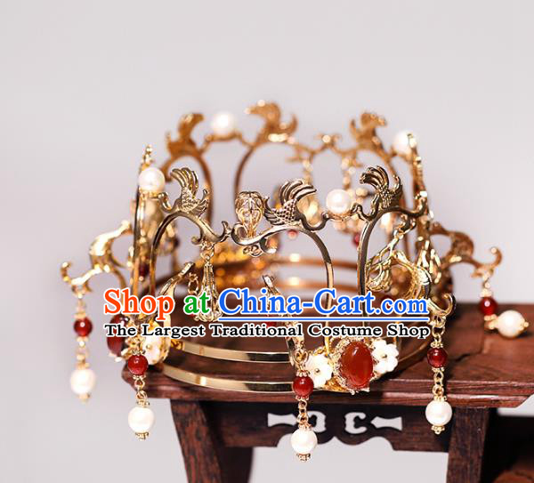 China Traditional Ming Dynasty Wedding Headdress Ancient Empress Agate Hair Crown