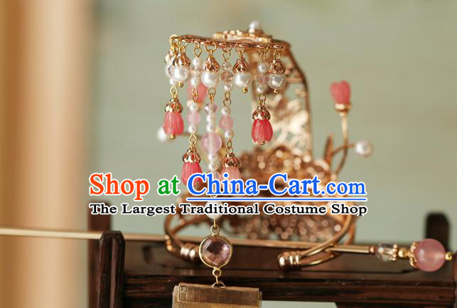 China Traditional Ming Dynasty Wedding Headwear Ancient Princess Golden Peony Hair Crown and Hairpin