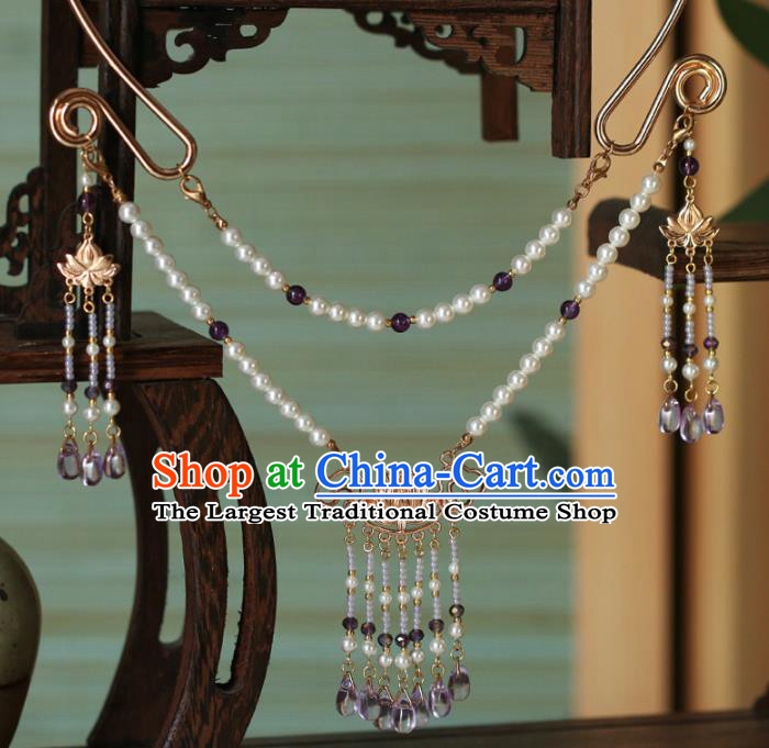 Chinese Traditional Tang Dynasty Necklace Accessories Ancient Princess Amethyst Tassel Necklet