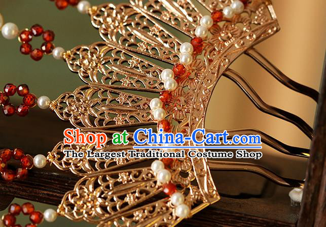 China Traditional Tang Dynasty Palace Lady Hairpin Ancient Princess Golden Hair Comb
