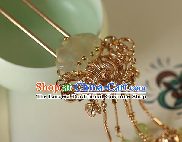 China Traditional Ming Dynasty Palace Lady Hairpin Ancient Princess Jade Tassel Hair Stick