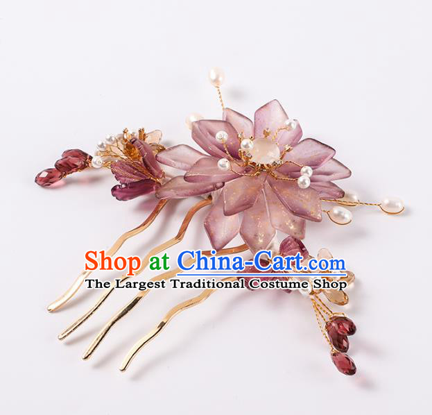 China Traditional Song Dynasty Court Hair Stick Ancient Princess Purple Flower Hair Comb