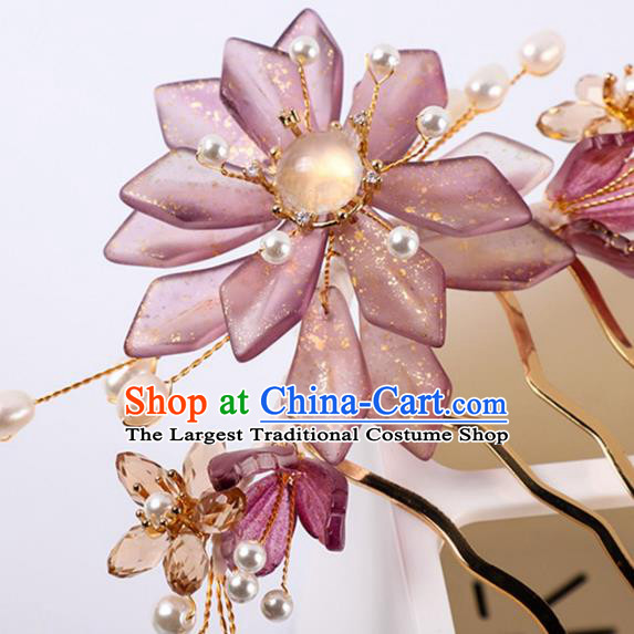 China Traditional Song Dynasty Court Hair Stick Ancient Princess Purple Flower Hair Comb