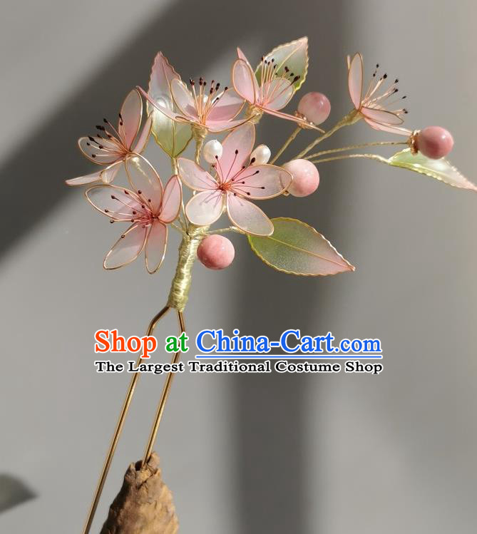 China Traditional Hanfu Peach Blossom Hairpin Handmade Ancient Palace Lady Hair Stick