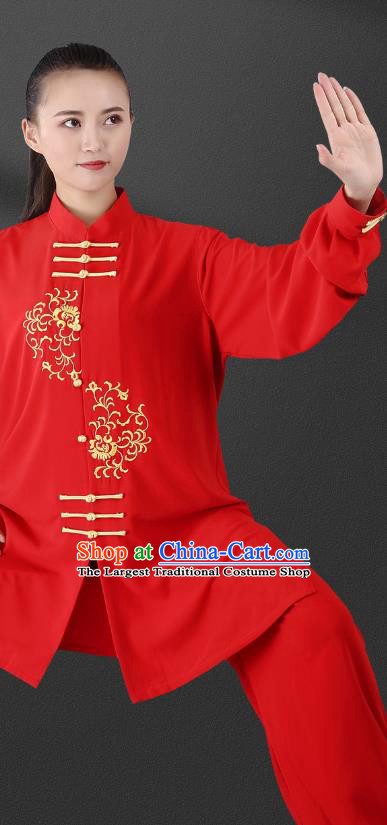 China Traditional Kung Fu Red Uniforms Tai Chi Competition Performance Costumes