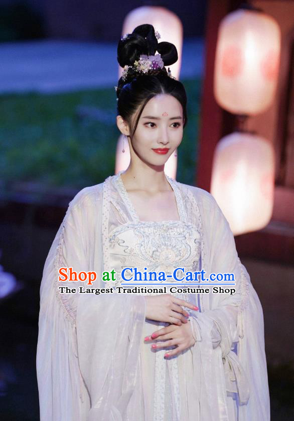 China Ancient Goddess White Hanfu Dress Traditional Television Drama My Heroic Husband Nie Yunzhu Clothing
