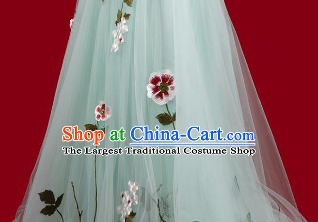Top Grade Annual Meeting Veil Dress Stage Show Clothing Embroidery Light Green Full Dress