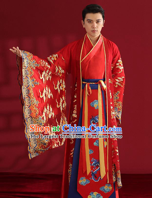 Chinese Ancient Emperor Hanfu Clothing Traditional Wedding Bridegroom Embroidered Costumes