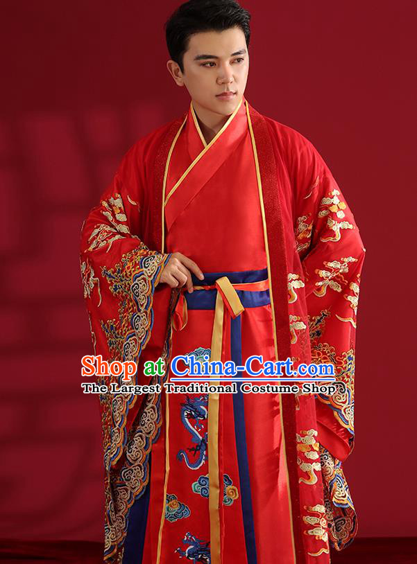 Chinese Ancient Emperor Hanfu Clothing Traditional Wedding Bridegroom Embroidered Costumes