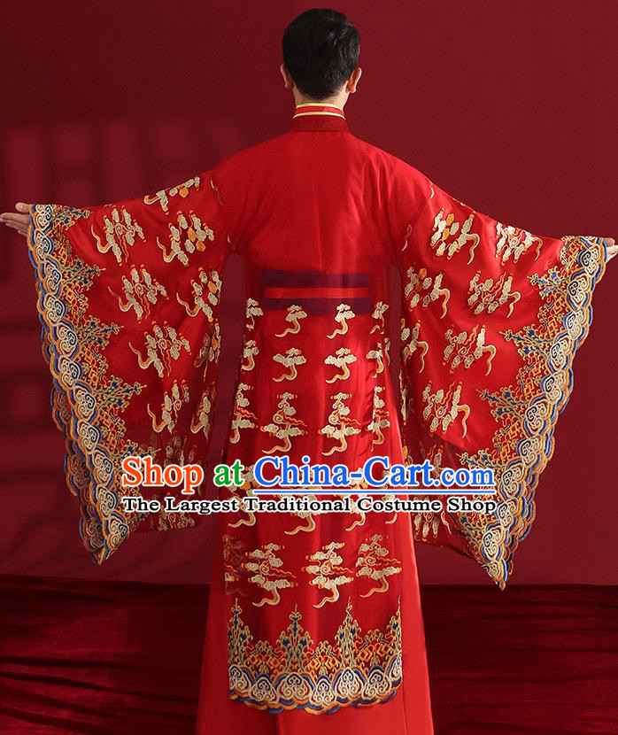 Chinese Ancient Emperor Hanfu Clothing Traditional Wedding Bridegroom Embroidered Costumes