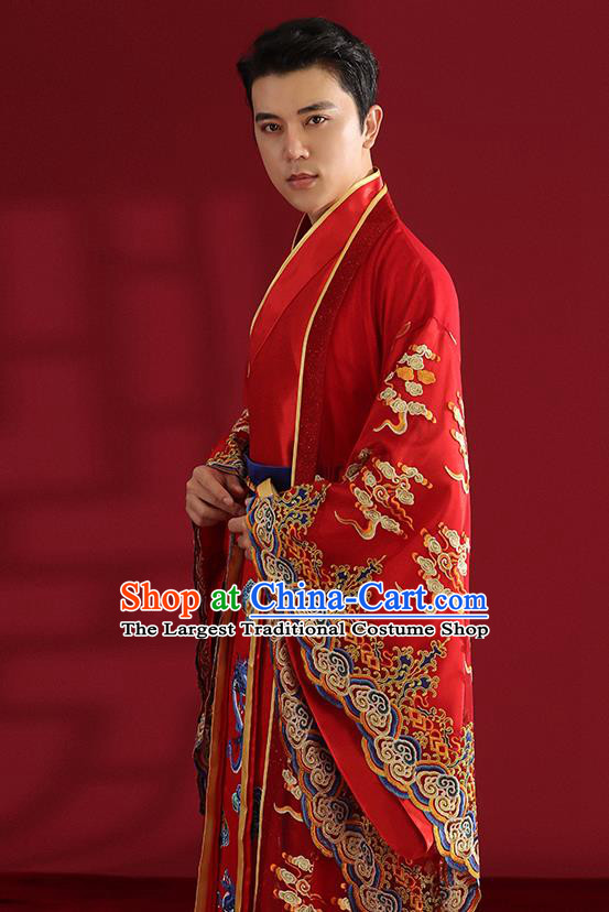 Chinese Ancient Emperor Hanfu Clothing Traditional Wedding Bridegroom Embroidered Costumes