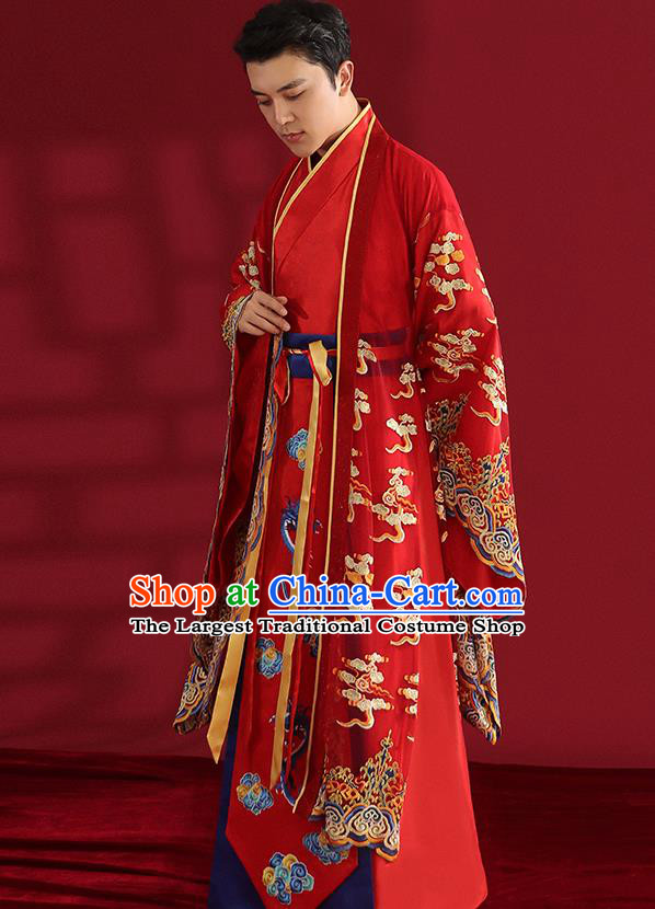 Chinese Ancient Emperor Hanfu Clothing Traditional Wedding Bridegroom Embroidered Costumes