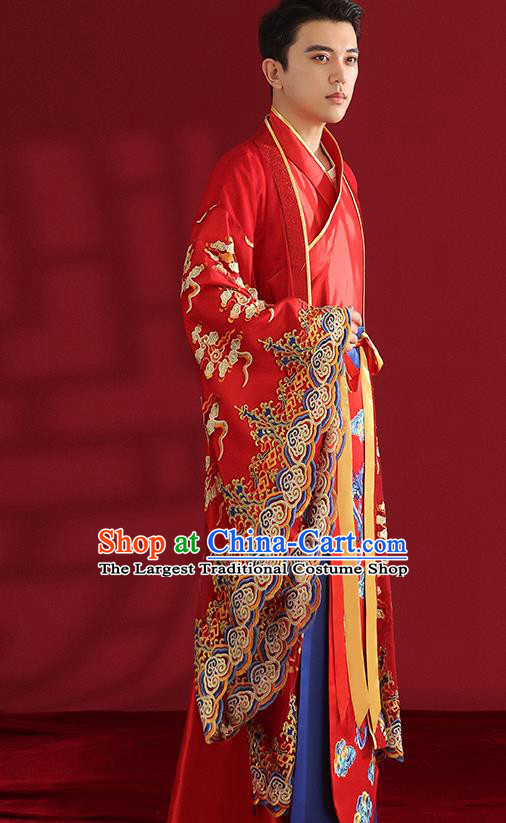 Chinese Ancient Emperor Hanfu Clothing Traditional Wedding Bridegroom Embroidered Costumes