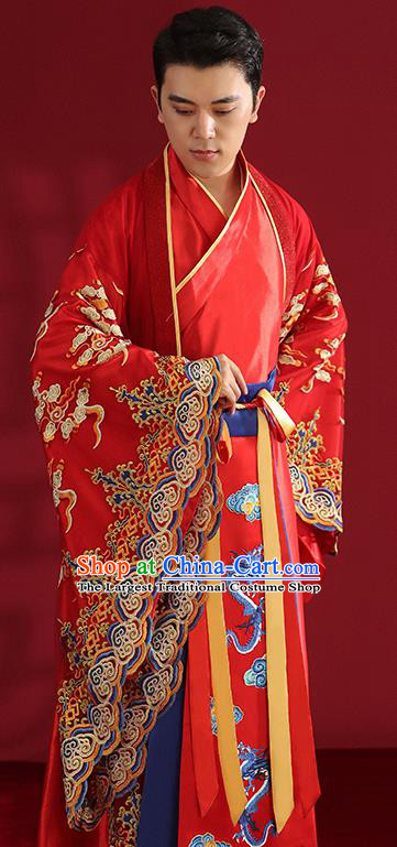 Chinese Ancient Emperor Hanfu Clothing Traditional Wedding Bridegroom Embroidered Costumes